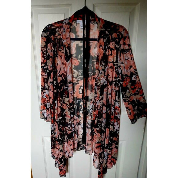 Susan Graver Floral Kimono Top size LARGE/XL Autumn Colors Orange - Picture 4 of 5